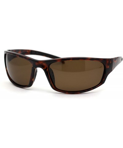 Rectangular Polarized Light Weight Mens Narrow Rectangular Warp Sport Plastic Sunglasses - Tortoise Brown - CM195SXMCRH $13.27