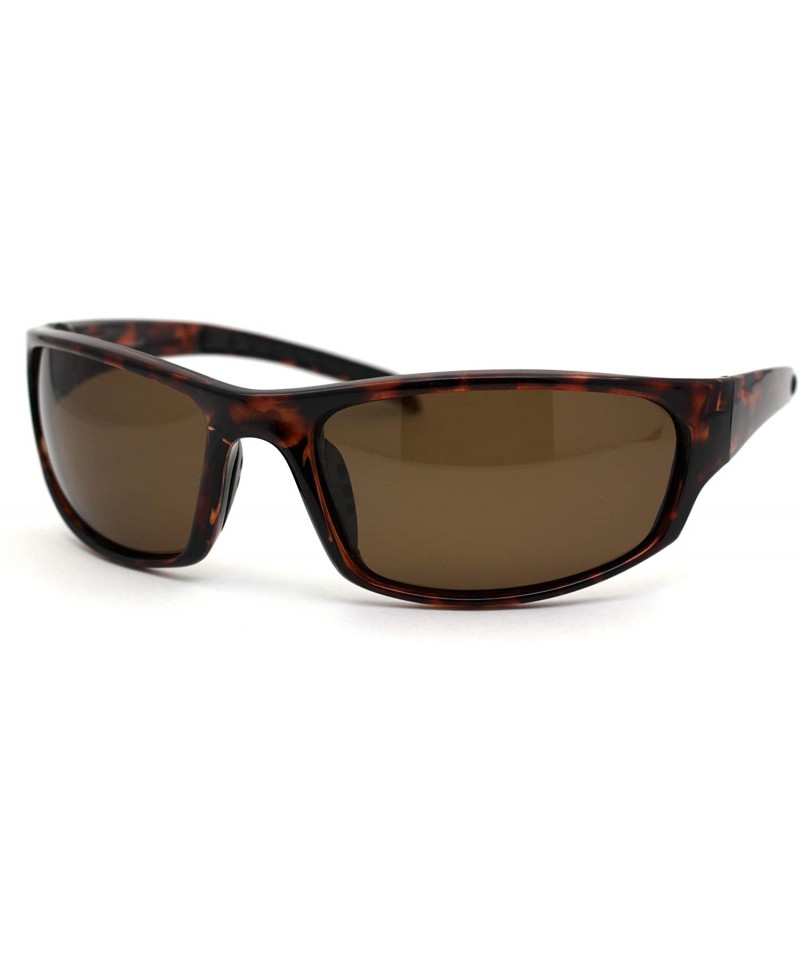 Rectangular Polarized Light Weight Mens Narrow Rectangular Warp Sport Plastic Sunglasses - Tortoise Brown - CM195SXMCRH $13.27