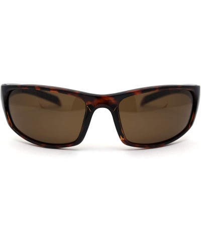 Rectangular Polarized Light Weight Mens Narrow Rectangular Warp Sport Plastic Sunglasses - Tortoise Brown - CM195SXMCRH $13.27