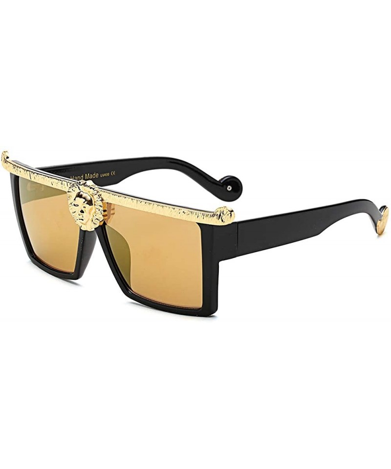 Rectangular Novelty Square Flat Top Super Dark Lenses Gangster Sunglasses Gold Decor - Brown - CS18Z4026T4 $13.85