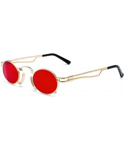 Semi-rimless Men's & Women's Sunglasses Vintage Oval Metal Frame Sunglasses - Gold Frame Red Film - C618EQH784Z $12.06