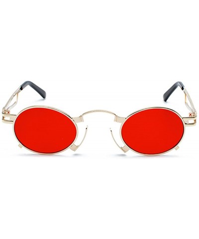 Semi-rimless Men's & Women's Sunglasses Vintage Oval Metal Frame Sunglasses - Gold Frame Red Film - C618EQH784Z $12.06