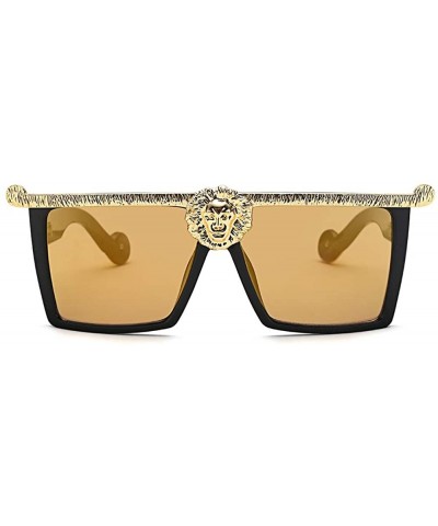 Rectangular Novelty Square Flat Top Super Dark Lenses Gangster Sunglasses Gold Decor - Brown - CS18Z4026T4 $13.85