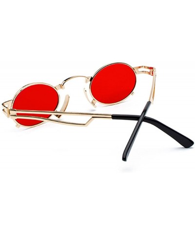 Semi-rimless Men's & Women's Sunglasses Vintage Oval Metal Frame Sunglasses - Gold Frame Red Film - C618EQH784Z $12.06