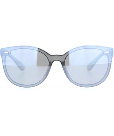 Shield Womens 90s Classic Round Shield Panel Lens Horn Rim Sunglasses - Silver Mirror - C618NRWC872 $9.92