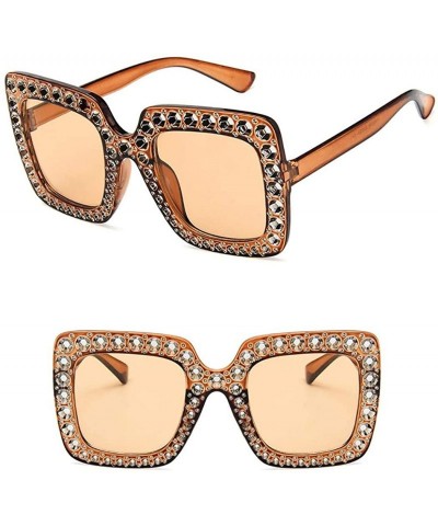 Square Women Square Frame Rhinestone Decor Sunglasses Sunglasses - Brown - CP199XH4KWD $17.53