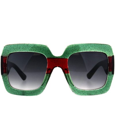 Oversized Womens Thick Glitter Plastic Butterfly Designer Diva Sunglasses - Green Red - CT180GL9MLQ $23.25