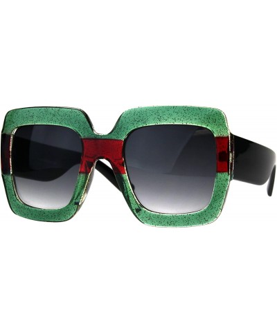 Oversized Womens Thick Glitter Plastic Butterfly Designer Diva Sunglasses - Green Red - CT180GL9MLQ $11.47