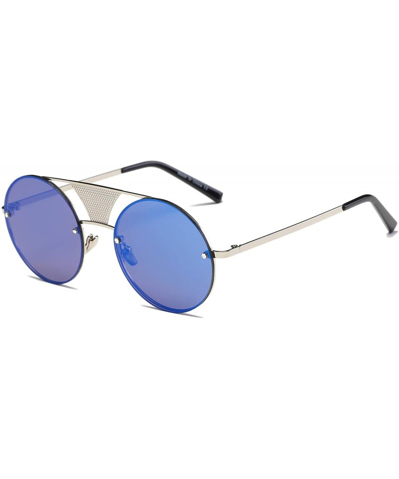 Round Metal Circle Round Brow-Bar Retro Vintage Fashion Sunglasses - Blue - CP18WTI7LYW $24.75