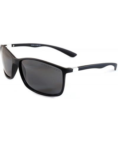 Rectangular Unisex Polarized Sports Sunglasses- 53 mm Mirrored Smoke Lens P002 - Black Frame With Black Smoke Lens - CS185ERE...