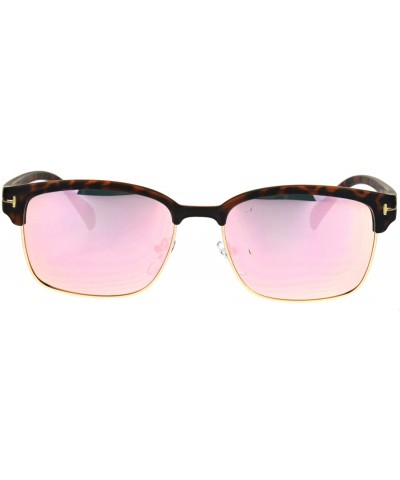 Rectangular Mens Classic Rectangular Half Horn Rim Designer Fashion Mod Sunglasses - Tortoise Pink - CF17YS72T7R $23.22