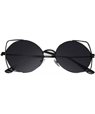 Cat Eye Cut Out Fashion Cat Eye Sunglasses for Women Metal Frame Small Circle Sun Glasses UV Blocking Shades - Black - CX18U8...