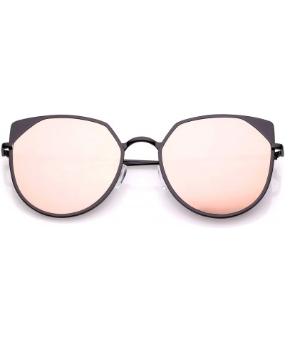 Cat Eye Women's Oversize Pink Colored Mirror Flat Lens Cat Eye Sunglasses 59mm - Black / Pink Mirror - CS1825DQ8HH $9.67