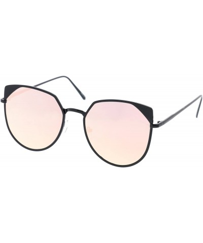 Cat Eye Women's Oversize Pink Colored Mirror Flat Lens Cat Eye Sunglasses 59mm - Black / Pink Mirror - CS1825DQ8HH $9.67