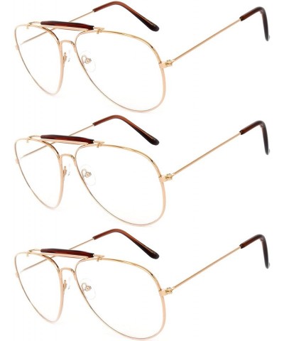 Aviator Aviator Clear Lens Metal Sunglasses Men's Women's Non-Prescription - Aviator_brow_bar_gold_3p - C0182W0HY73 $13.61