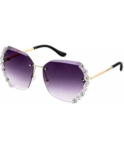Oversized Women Stylish Oversized Rimless Gradient Diamond Cutting Lens Sunglasses - Gray - CY197EUZLY6 $15.13