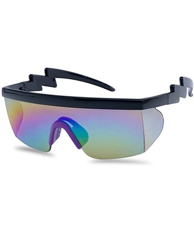 Square 80's Neon Semi Rimless Style Retro Rainbow Mirrored Transparent Lens ZigZag Sunglasses - C318DARLSMW $22.14