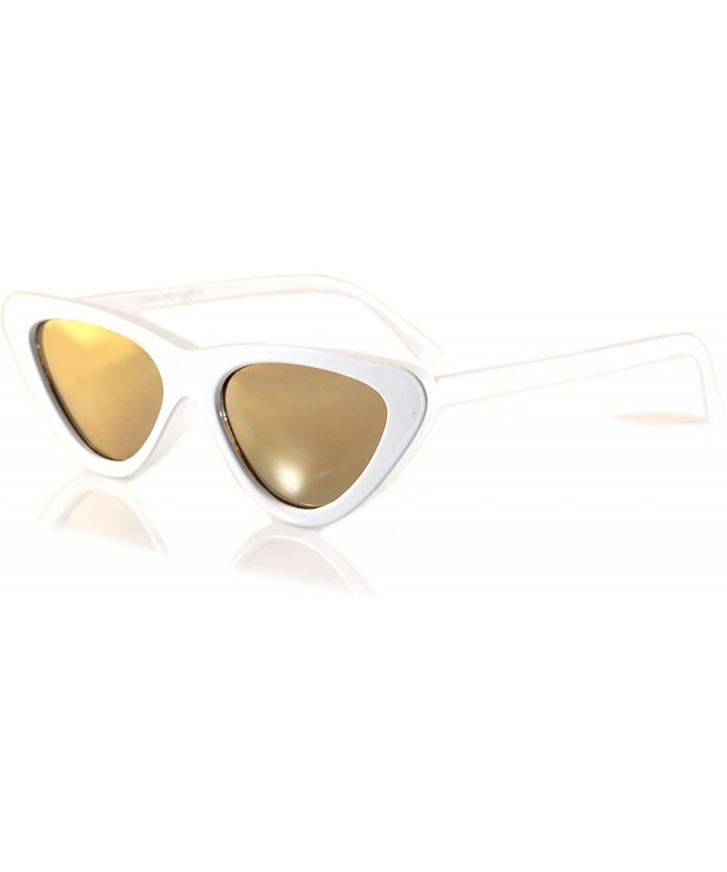 Cat Eye Iconic Celebrity Mirrored Slim Cat-Eye Sunglasses A057 - White/ Partial Mirror - CG1893HTKGH $12.82