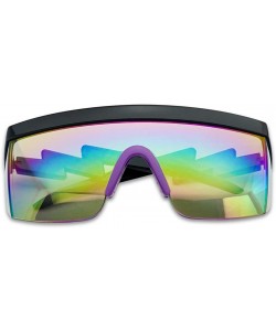 Square 80's Neon Semi Rimless Style Retro Rainbow Mirrored Transparent Lens ZigZag Sunglasses - C318DARLSMW $13.73