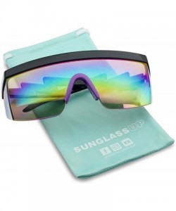 Square 80's Neon Semi Rimless Style Retro Rainbow Mirrored Transparent Lens ZigZag Sunglasses - C318DARLSMW $13.73