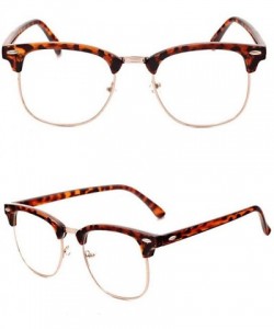 Round Genuine Semi Metal Quality Horn Rimmed Sunglasses Men Women Stylish UV400 - Leopard/Clear - CI18EUH3MHN $19.43