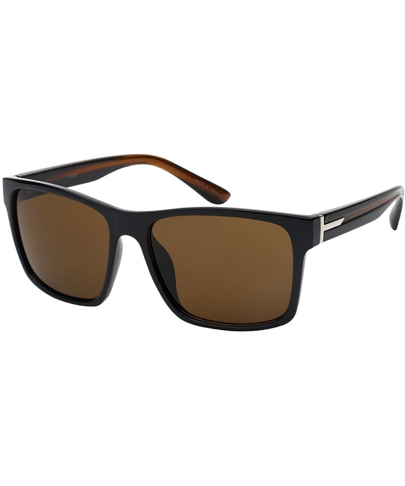 Square Retro Inspired Square Sunglasses w/Solid Lens 541055-SD - Black+brown - C112LWVV9L1 $7.61