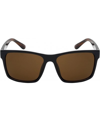 Square Retro Inspired Square Sunglasses w/Solid Lens 541055-SD - Black+brown - C112LWVV9L1 $7.61