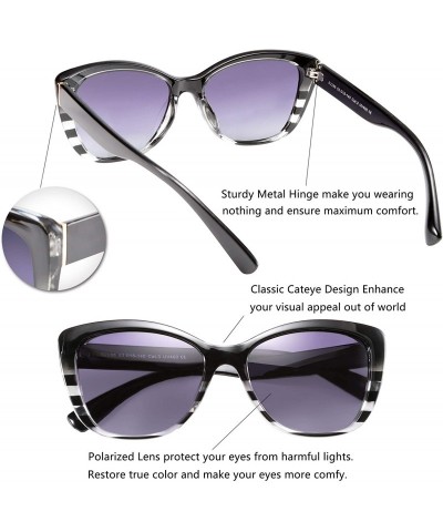 Oval Polarized Vintage Sunglasses American Square Jackie O Cat Eye Sunglasses B2451 - Black Grey Clear - CJ18NI2S587 $16.41