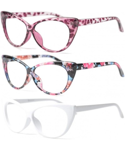 Cat Eye 3-Pair Value Pack Fashion Designer Cat Eye Reading Glasses for Womens - White + Floral + Purple Tortoise - CG18EWAWN8...