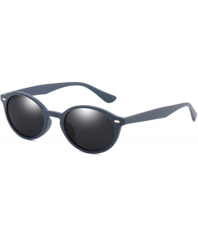 Oval Vintage Oval Small Sunglasses for Women Polarized UV400 Protection Sun Glasses - Navy Blue Frame Black Lens - C318T44CA4...