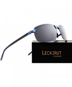 Rectangular Men's Half Frame Polarized Sunglasses for Sports Cycling Driving UV 400 Protection - Blue Frame Dark Gray Lens - ...