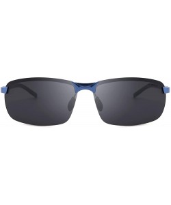 Rectangular Men's Half Frame Polarized Sunglasses for Sports Cycling Driving UV 400 Protection - Blue Frame Dark Gray Lens - ...