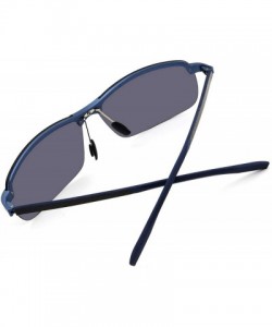 Rectangular Men's Half Frame Polarized Sunglasses for Sports Cycling Driving UV 400 Protection - Blue Frame Dark Gray Lens - ...