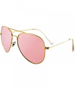Oversized Women Sunglasses Polarized UV400 Double Bridge AVIATOR Mirrored Pink - Gold Metal Frame/ Mirror Pink Lens - C318H2Y...