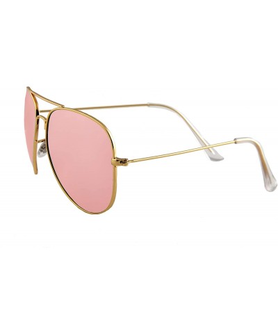 Oversized Women Sunglasses Polarized UV400 Double Bridge AVIATOR Mirrored Pink - Gold Metal Frame/ Mirror Pink Lens - C318H2Y...