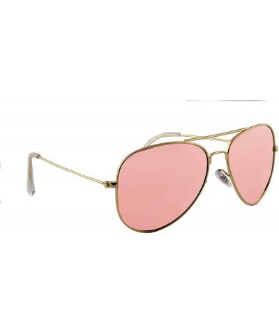 Oversized Women Sunglasses Polarized UV400 Double Bridge AVIATOR Mirrored Pink - Gold Metal Frame/ Mirror Pink Lens - C318H2Y...