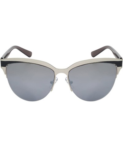 Cat Eye Fashion Cat Eye Half Frame Sunnies W/Color Mirror Lens 23057-REV - Matte Silver - CF12I6V2J4L $10.70