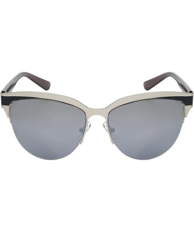 Cat Eye Fashion Cat Eye Half Frame Sunnies W/Color Mirror Lens 23057-REV - Matte Silver - CF12I6V2J4L $10.70