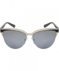 Cat Eye Fashion Cat Eye Half Frame Sunnies W/Color Mirror Lens 23057-REV - Matte Silver - CF12I6V2J4L $10.70