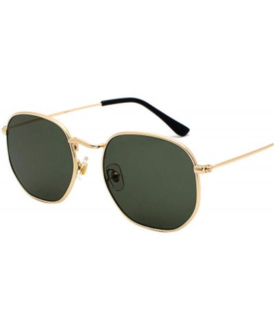Oval Square Sunglases Men Women Metal Frame Fishing Glasses Gold Gray Eyewear - Gold Dark Green - CC194OG3IDC $56.44