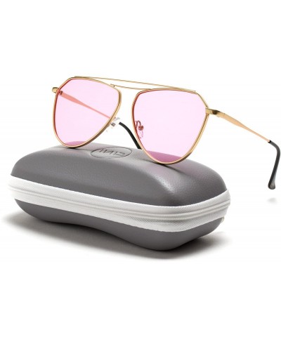 Aviator Geometric Gold Frame Color Tinted Lens Sunglasses - Pink - CG12N759WJS $11.62