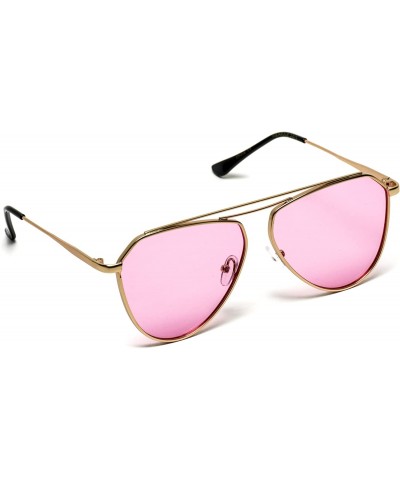 Aviator Geometric Gold Frame Color Tinted Lens Sunglasses - Pink - CG12N759WJS $11.62