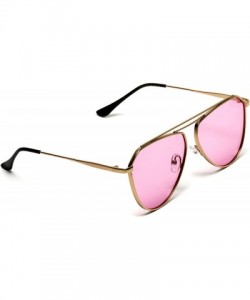 Aviator Geometric Gold Frame Color Tinted Lens Sunglasses - Pink - CG12N759WJS $11.62