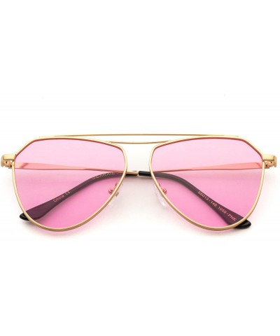 Aviator Geometric Gold Frame Color Tinted Lens Sunglasses - Pink - CG12N759WJS $11.62