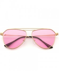 Aviator Geometric Gold Frame Color Tinted Lens Sunglasses - Pink - CG12N759WJS $11.62