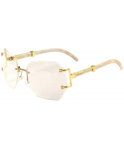 Butterfly Clear Geometric Polygon Rimless Diamond Edge Lens Cut Wood Temple Sunglasses - White - CN1987GNTMQ $13.23