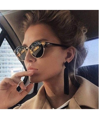 Aviator Retro Round Sunglasses Women Men Brand Design Rivet Female Sun Glasses Men C1 - C1 - CQ18XE0C9NO $7.13