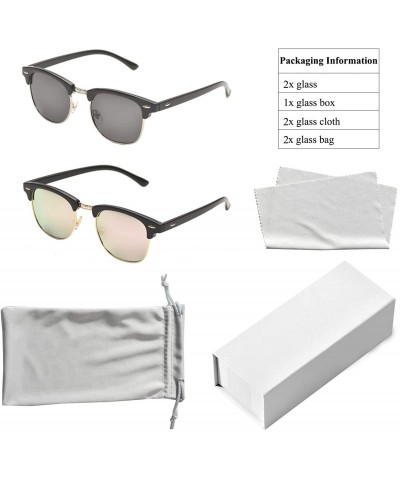Square Vintage Semi Round Polarized Sunglasses for Men and Women 100% UV Protection Glasses - Couple 2 Pack - CP18YC6NSDH $11.05