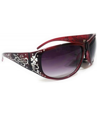 Rectangular Womens Eyewear Glasses Western Sunglasses - Red Heart Clover - CH18IZHWR78 $27.21