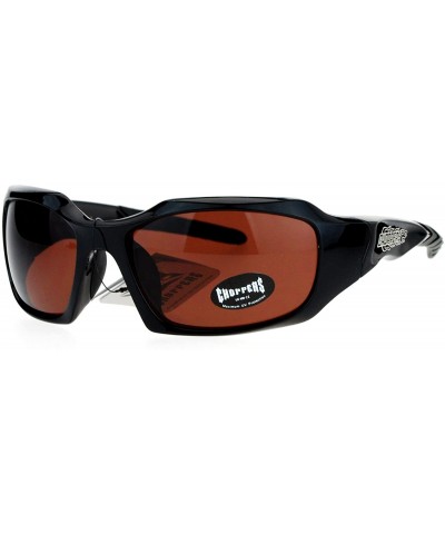 Rectangular Sunglasses Mens Fashion Rectangular Wrap Around Rubber End - Black (Brown) - CV187K3H98W $11.84